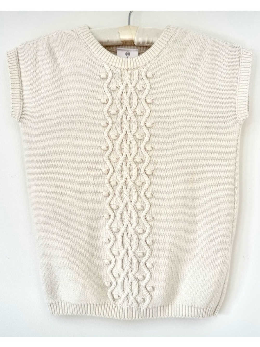 Hanna Andersson Ivory Sweater Vest Cable Fisherman Knit Cotton Wool Blend Size 8